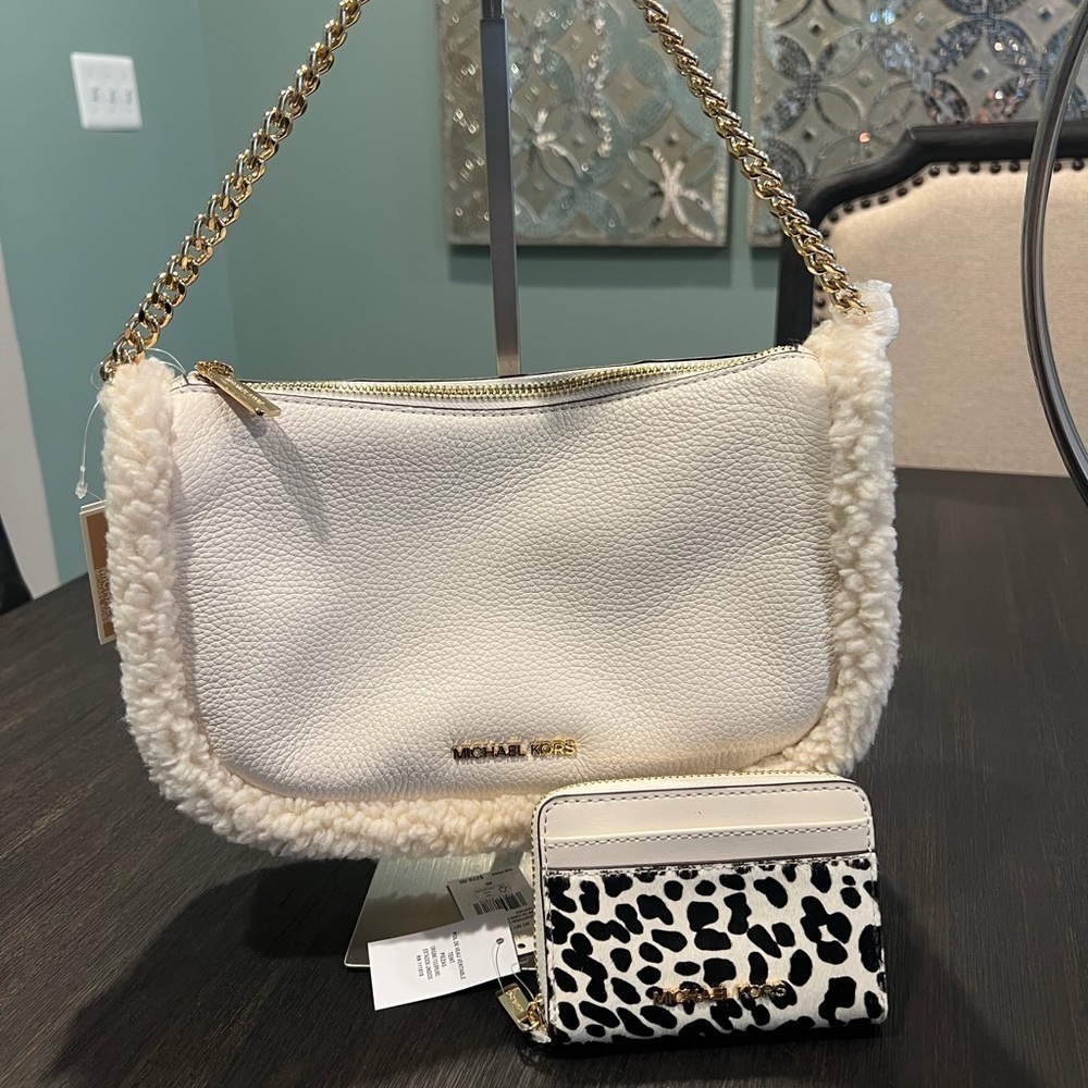 Michael Kors Leather Shearlin Pouchette Crossbody Bag & Zebra Card Case